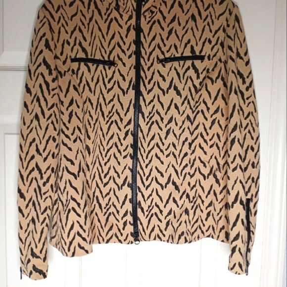 Nabi L Full Zipper Tan Black Longsleeves Zipper on Sleeve Women's Top Sweater - Picture 2 of 11